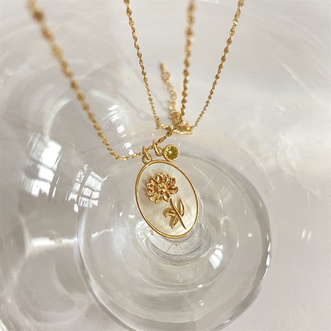 image-December Flower Necklace - Sunflower Copper Clavicle Chain 21-50cm