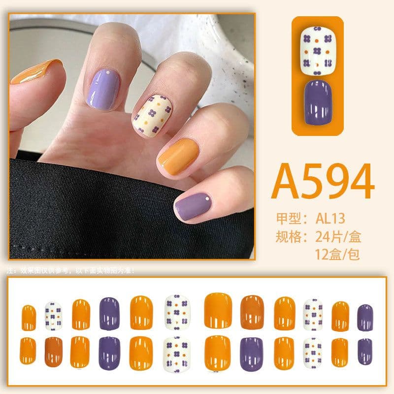 image-Winter fresh and simple pure lust style bride dance wear nails rainbow love rose fake nails wholesale