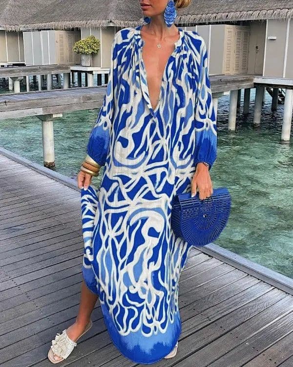 image-Autumn V-Neck Long-Sleeved Dress Women's XXL Polyester