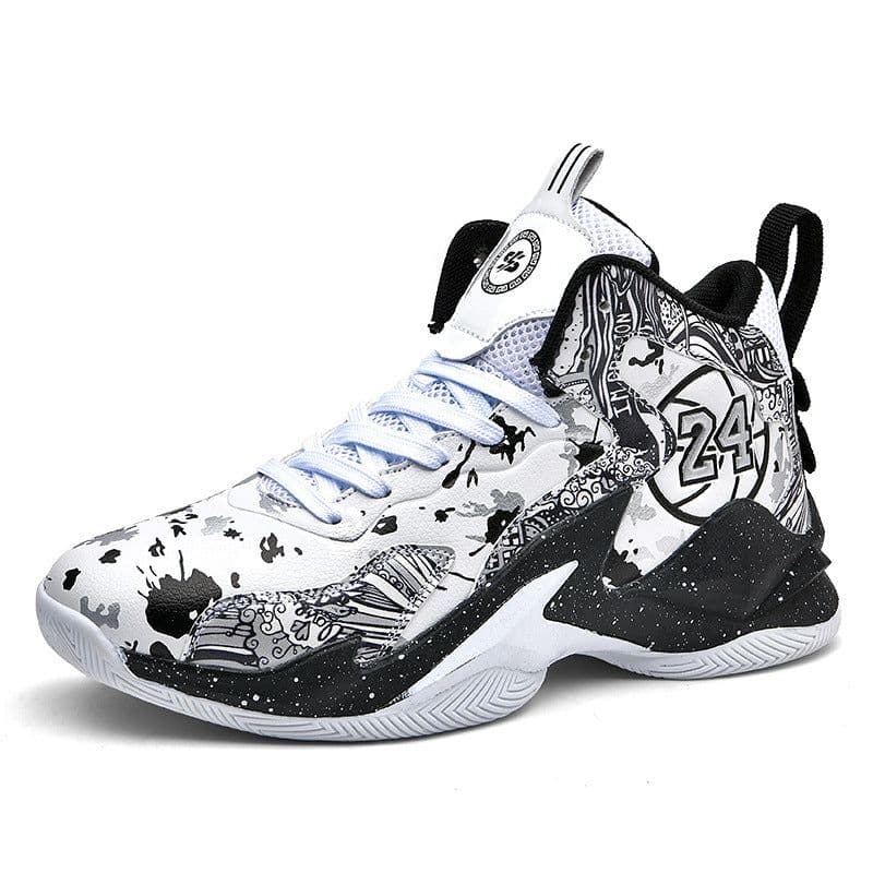 image-Men's High-Top Basketball Shoes - Black White Camouflage
