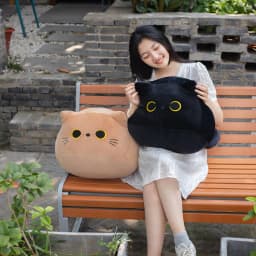 image-Cross-border small black cat pillow plush doll cute and cute cat can be added with LOGO doll