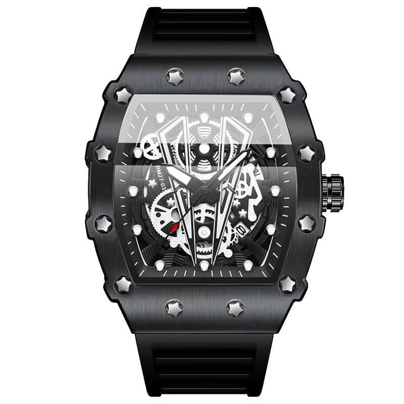 image-Binbang Quartz Men's Silicone Luminous Sports Watch 42mm Waterproof Red