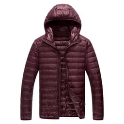 image-Men's Down Jacket - Light Grey Stand Collar Hooded