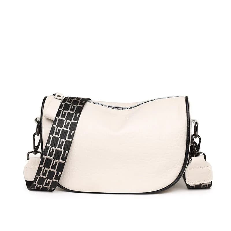 image-Cowhide Leather Saddle Bag - Khaki Small Square