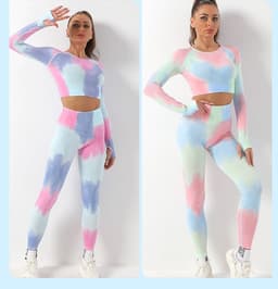 image-Tie-Dye Seamless Yoga Set Women Long Sleeve - Green L