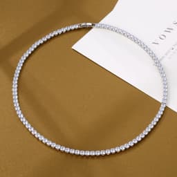 image-Tennis Chain Necklace - Copper Zirconia 4mm 16" White Gold