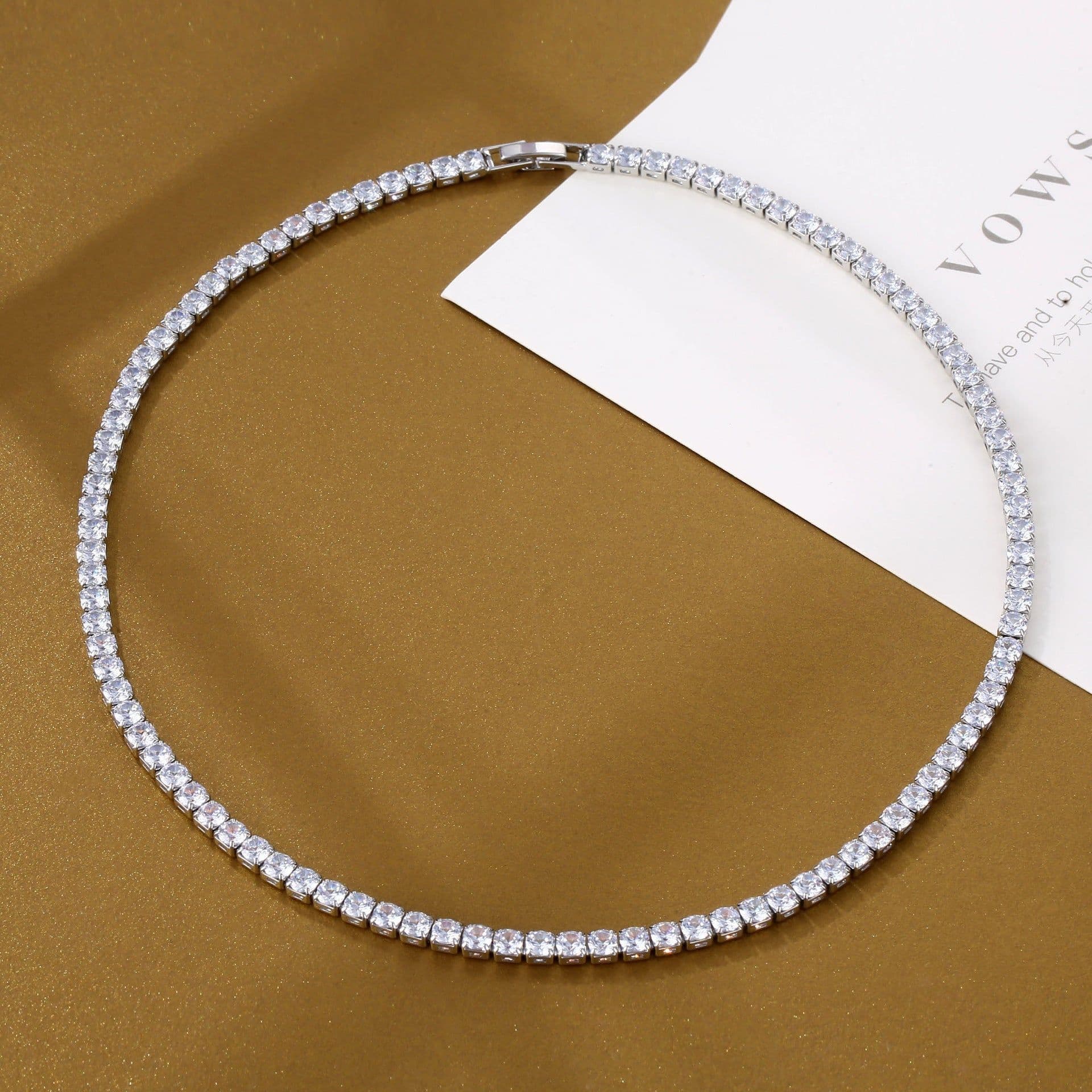 image-Tennis Chain Necklace - Copper Zirconia 4mm 16" White Gold