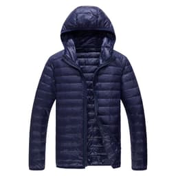 image-Men's Down Jacket - Light Grey Stand Collar Hooded