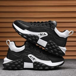image-Men's Casual Sneakers - Black White Low Cut