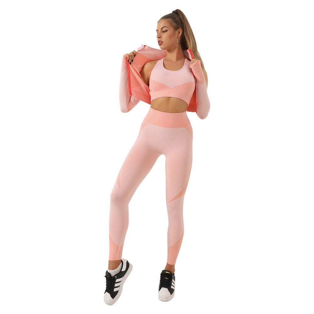 image-Hua Er Yuan Yoga Running Set - Blue Three-Piece Slim Fit, XL