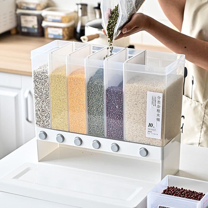 image-Household Japanese-style wall-mounted rice storage box moisture-proof and insect-proof sealed pull miscellaneous grain tank large capacity multi-compartment miscellaneous grain rice bucket