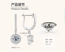 image-Moissanite Diamond Earrings Rose Gold 925 Silver Luxury Jewelry Wholesale
