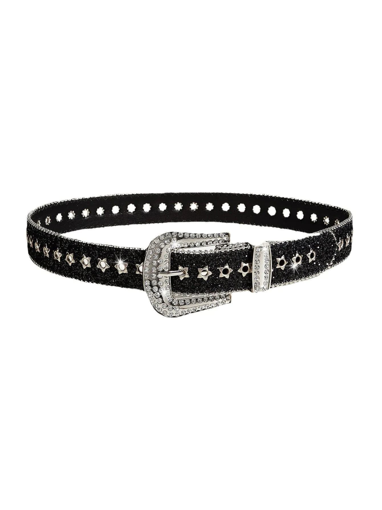 image-Rhinestone Belt Women's Wide Fashion PU Glitter 103cm