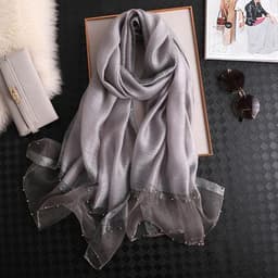 image-Silk Scarf Women 70x190cm Beaded Gold Edge Summer Beach