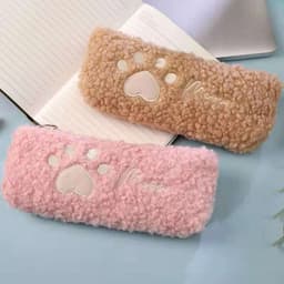 image-Aquarius cute girl heart cat claw pencil case lamb hair ins cute stationery bag start school large capacity storage pencil case