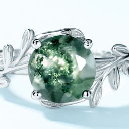 image-European and American cross-border hot sale S925 silver green moss ring water grass agate stone ring unique elegant temperament European and American style