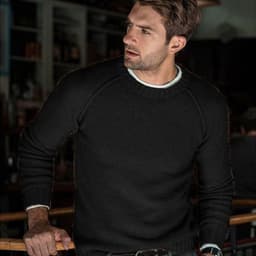 image-Men's Acrylic Knit Sweater - Yellow Crew Neck