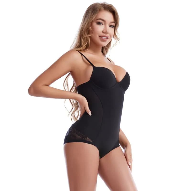 image-Lace Corset Bodysuit - Deep V Tummy Control with Bra