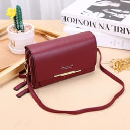 image-Korean Large Capacity PU Shoulder Bag - Claret Sequins Mid-length