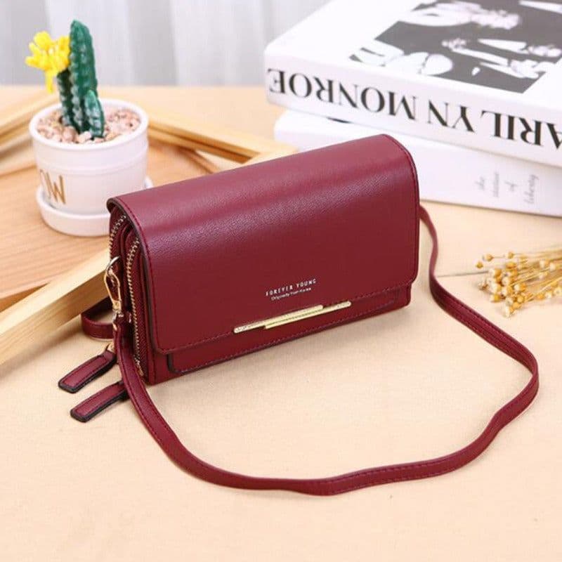image-Korean Large Capacity PU Shoulder Bag - Claret Sequins Mid-length