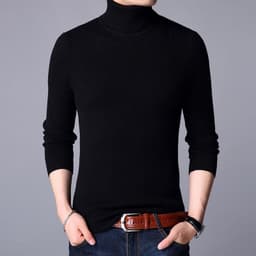 image-2022 autumn and winter new European and American cross-border men's vertical strip knitted pullover slim fit and thin solid color bottoming sweater men