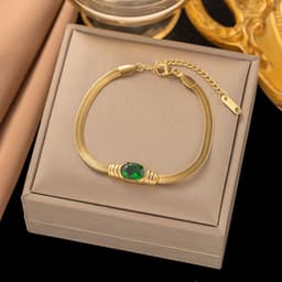image-Titanium Steel Snake Chain Necklace - Gold Emerald