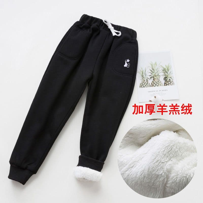 image-Girls Fleece Pants Navy Blue Cotton Casual Warm