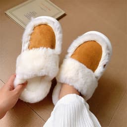 image-Foreign trade large size cotton slippers, simple and fashionable couple winter soft thick bottom confinement warm plush home shoes for men and women