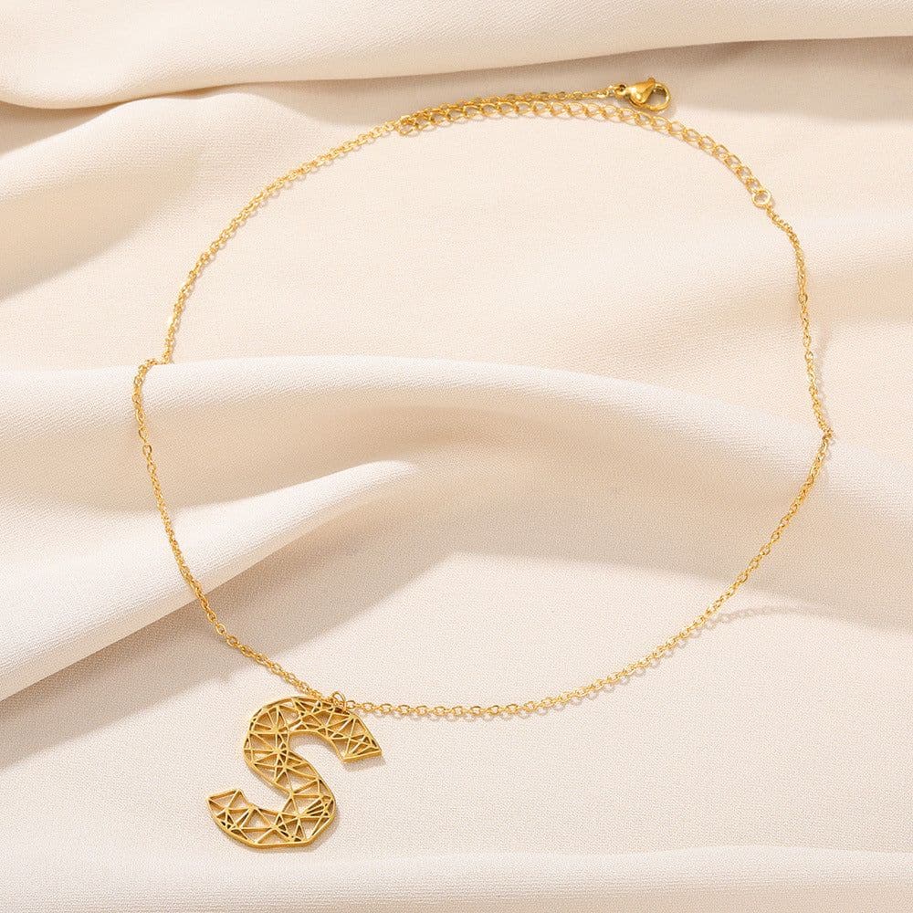 image-European and American new 26 English letter necklace hollow exaggerated large letter necklace men and women same style letter pendant necklace
