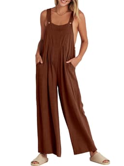 image-Women's Sleeveless Jumpsuit - Dark Brown Polyester 5XL