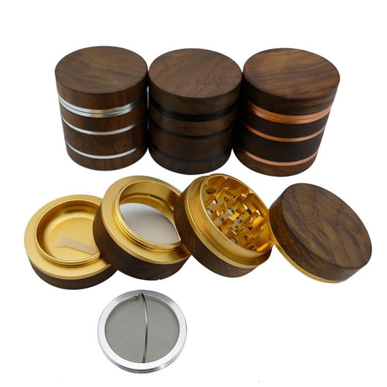 image-Cross-border e-commerce new walnut aluminum alloy 63mm4-layer tobacco grinder grinder