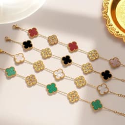 image-18K Four-Leaf Clover Bracelet - Claret Steel