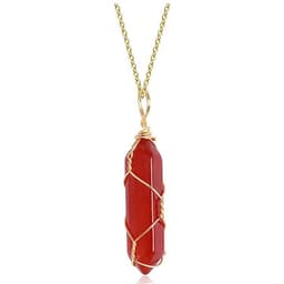 image-Red Agate Crystal Pendant Necklace With Golden Leather Cord For Women