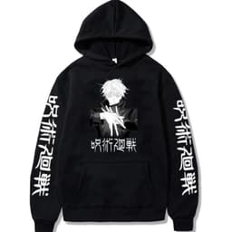 image-Gojo Satoru Anime Hoodie - Black Fleece Pullover