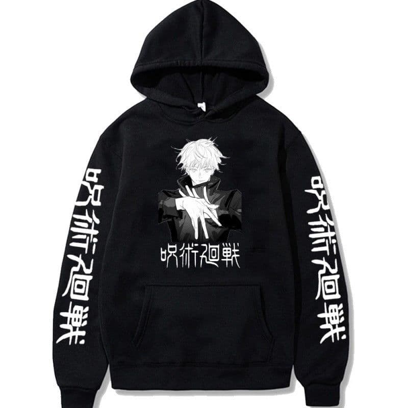 image-Gojo Satoru Anime Hoodie - Black Fleece Pullover