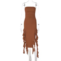 image-Women's Sleeveless Midi Dress - Irregular Tube Top Summer