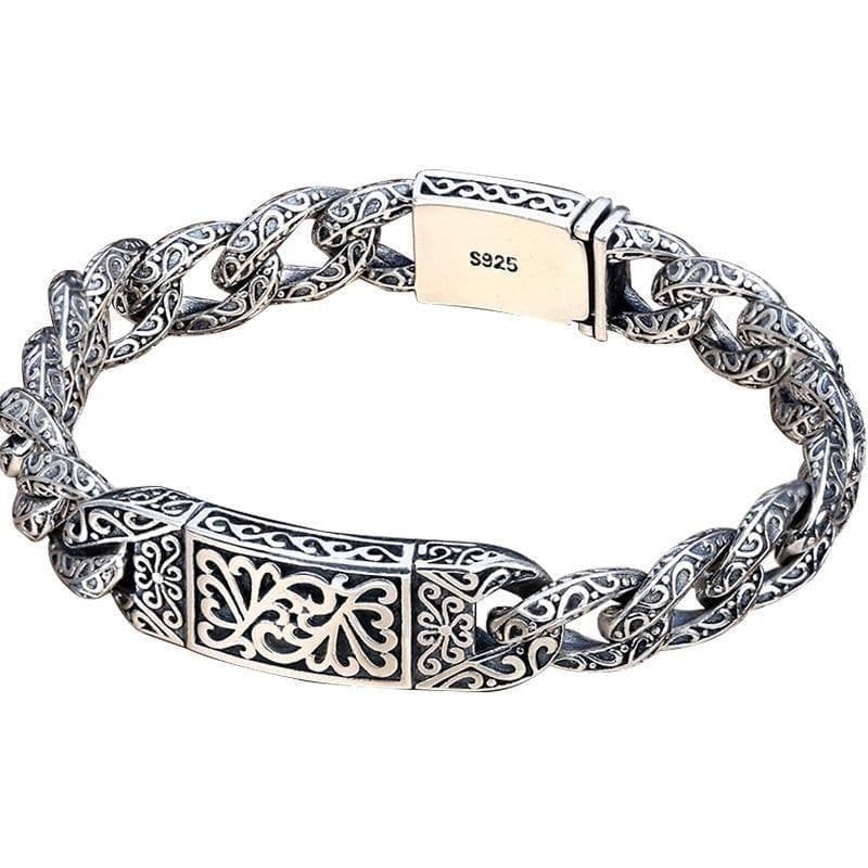 image-Retro Thai silver bracelet 925 silver auspicious rattan bolt bracelet hollow carved men's fashion domineering jewelry personality