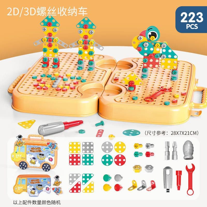 image-Children's pretend screw tightening educational toys simulation electric screwdriver assembly repair tool box baby toys
