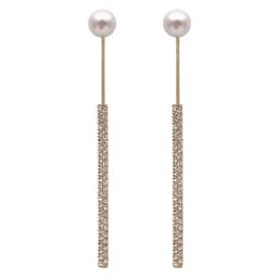 image-Qi Xiaoyue Rhinestone Pearl Earrings - Gold