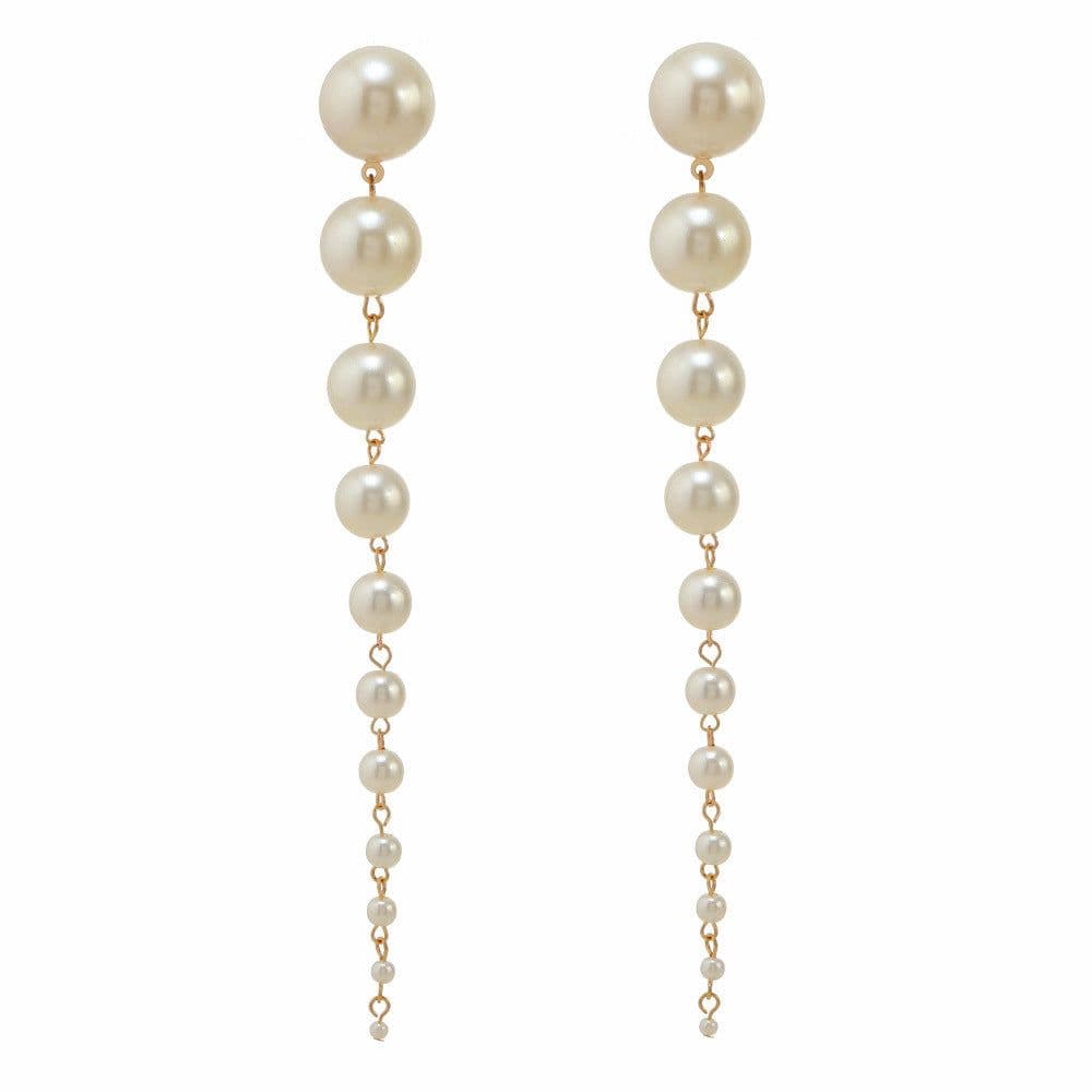 image-Cross-border hot-selling earrings European and American fashion all-match temperament gradient handmade pearl tassel long earrings for women