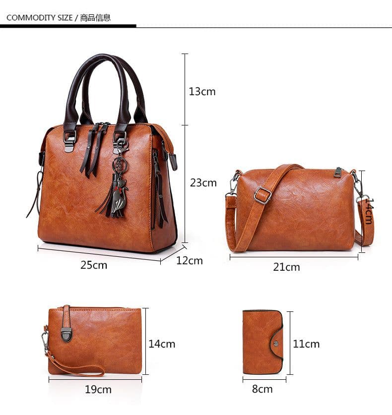 image-European and American retro cross-border wholesale women's bags 2023 new mother-in-law bag oily leather shoulder four-piece set women's handbag