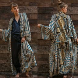 image-Rayon Beach Cover-Up Kimono - Light Blue One Size