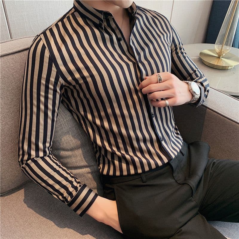 image-Long-sleeved striped shirt for men, business casual, iron-free work clothes, classic coarse-grained shirt, men's trendy light luxury texture