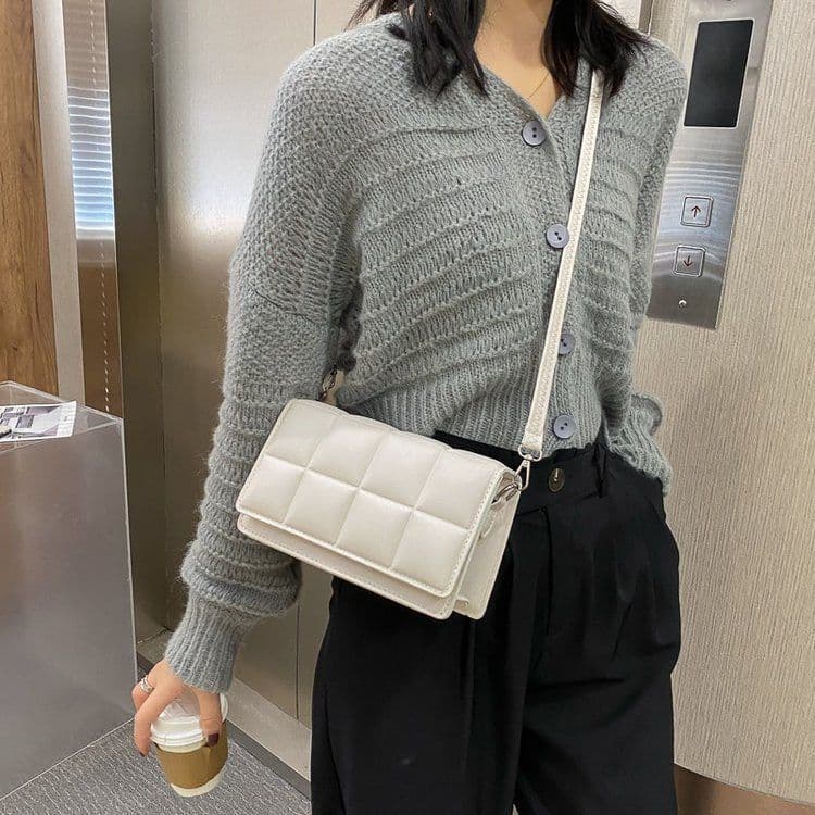 image-Women's PU Crossbody Bag - Brown Small Square Shoulder Bag