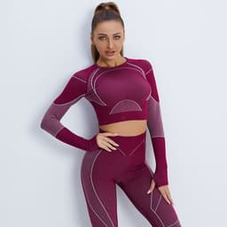 image-Women's Pink Fitness Set - Long Sleeve Top & Yoga Pants