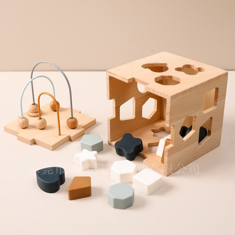 image-Tenry Wooden Geometric Shape Sorter Box - Ages 3-6