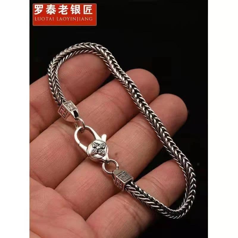 image-Silver Retro Bracelet Men Six-Word Chopin Chain Trend