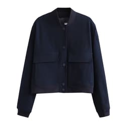 image-Women's Peacock Blue Jacket - Stand Collar Short Coat