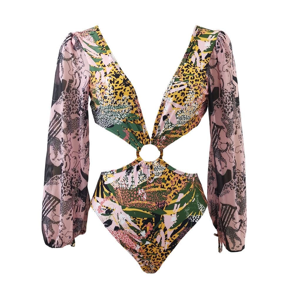 image-One-piece high-waist swimsuit women's 2023 new European and American sexy backless long-sleeved bikini cross-border export