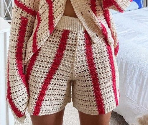 image-Women's Brown Striped Cardigan Set - Long Sleeve